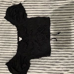 Garage Off The Shoulder Jet Black Smocked Top Size M